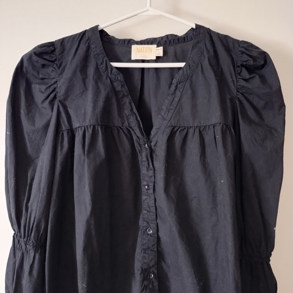 NATION LTD Geneva Romantic Black Pima Cotton Blouse L - Picture 3 of 7